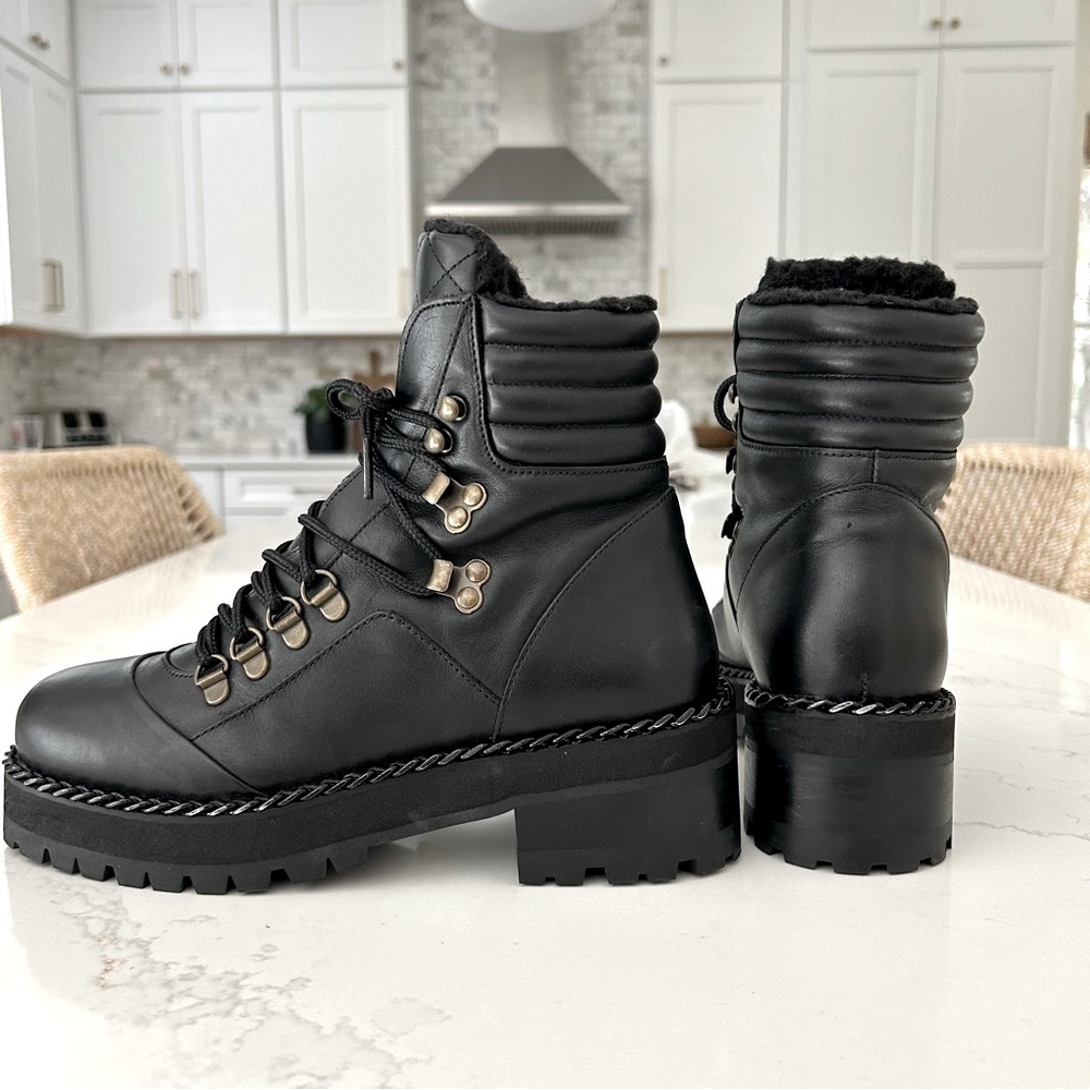 The Kooples Combat Ankle Boot Shoe Leather Lug Sole Black Moto Women's FR37 US 6 - Picture 3 of 10